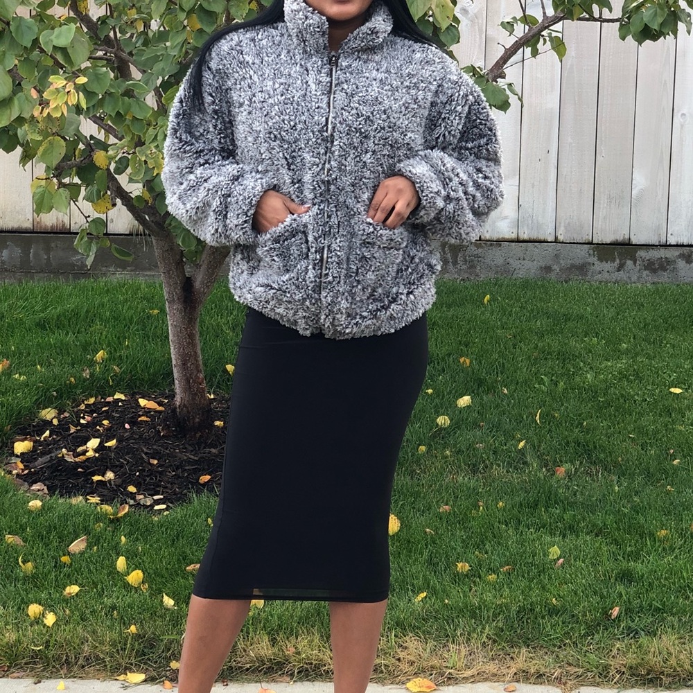 Grey Teddy Bear Sherpa Jacket